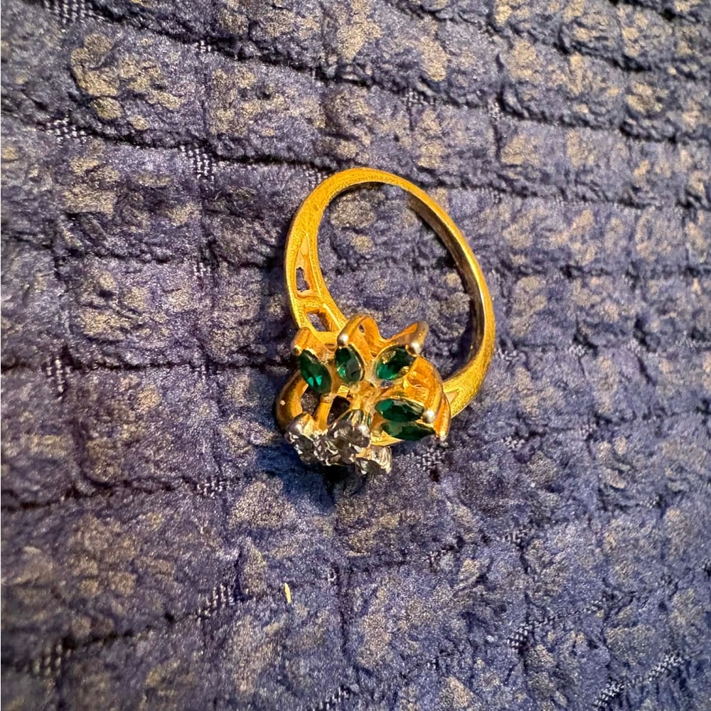 Gold Floral Ring with Green Accents